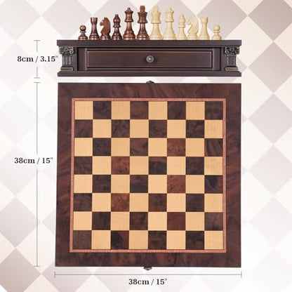 Peradix Magnetic Chess Set with 2 Built-in Storage Drawers, 15'' Wooden Strategy Board Games, 2 Extra Queens, Luxury Magnet Chess Game for Adults, Kids and Family Game Night, Gift Package - size: 15 Inches