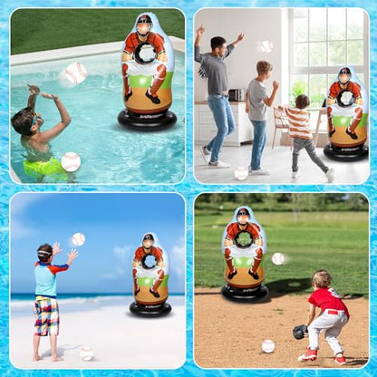 Inflatable Baseball Pitching Target Game for Adults Fun Training Toss Game with Mini Baseballs Sports Pool Floats Water Games for Beach Indoor Outdoor Activities Yard Family Birthday Party Favor