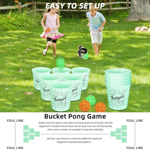 Mostop Yard Pong Outdoor Game: Giant Yard Game Set with 12 Buckets Glow in Dark, 6 Balls and Carry Bag, Toss Game Throwing Games for Adults and Family, Outdoor Game for Lawn, Backyard, Beach