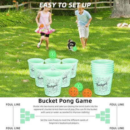 Mostop Yard Pong Outdoor Game: Giant Yard Game Set with 12 Buckets Glow in Dark, 6 Balls and Carry Bag, Toss Game Throwing Games for Adults and Family, Outdoor Game for Lawn, Backyard, Beach