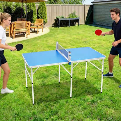 Portable Ping Pong Tables Set, Foldable Table Tennis Table with Net, 2 Paddles & 3 Balls, Multi-Use Free Standing Ping Pong Table for Indoor/Outdoor and Professional Practice Training for Adults/Teens