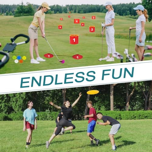 FINCOME Golf Yard Bucket Games 9 Holes Golf Practice Game with Flag, Golf Chipping Game for Kids and Adults Outdoor Indoor Portable Backyard Golf Game for Park, Beach, Backyard, Lawn - size: 9 SET