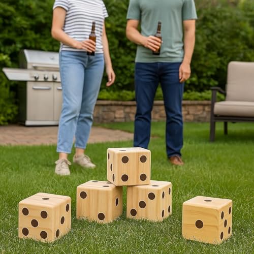 Bolaball 3.5" Giant Wooden Yard Dice Set Pack of 2 for Outdoor Fun, Barbeque, Party Events, Backyard Games, Beach Games, Lawn Game Includes 6 Dice and a Carry Bag for Easy Storage