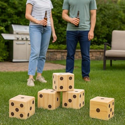Bolaball 3.5" Giant Wooden Yard Dice Set Pack of 6 for Outdoor Fun, Barbeque, Party Events, Backyard Games, Beach Games, Lawn Game Includes 6 Dice and a Carry Bag for Easy Storage