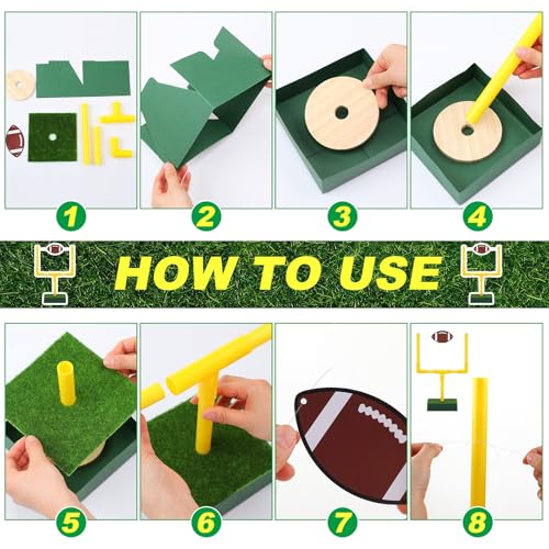 Kathfly 21 Pcs Football Party Goal Post Decoration Kit Centerpieces Include Mini Football Paper Artificial Grass Mats Elastic Rope Wooden Round Base for Sport Birthday Party Supplies