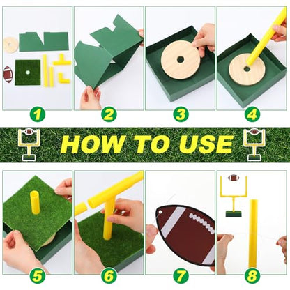 Kathfly 21 Pcs Football Party Goal Post Decoration Kit Centerpieces Include Mini Football Paper Artificial Grass Mats Elastic Rope Wooden Round Base for Sport Birthday Party Supplies