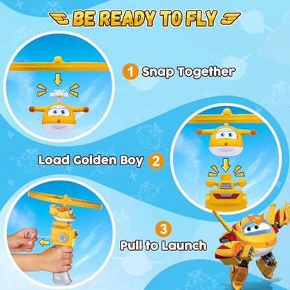 Super Wings Outdoor Toys, Golden Boy Flying Toys for Kids Ages 3-5 4-8, Toddler Outdoor Games Flying Discs, Outside Toys Airplane Launcher Toy for Kids Boys Girls Age 3 4 5 6 7 8 9+ - style: Golden Boy