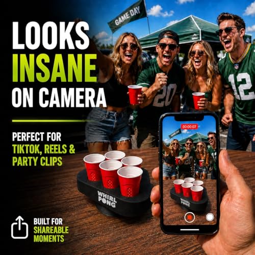 Whirl Pong – The Spinning Cup Pong Game | Rechargeable Rotating Party Game Set | Ultimate College Party, Tailgate & Family Game | Cup Pong Reinvented