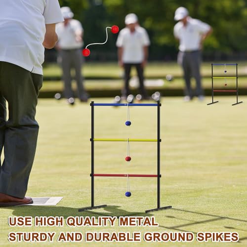Ladder Toss Game Set, 2 Pack Ladder Ball Rack with 6 Bolas, Portable Outdoor Games Set are Suitable for Backyards, Lawns, Beaches, Camping, Game Parties with Family Friends, 24''L X 29.5''W X 37''H