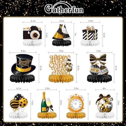 Happy New Year Party Decorations Bundle - Includes New Years Eve Honeycomb Centerpieces ，New Year Table Toppers, for Classroom Decor, New Year & Birthday Party Supplies - style: New Year