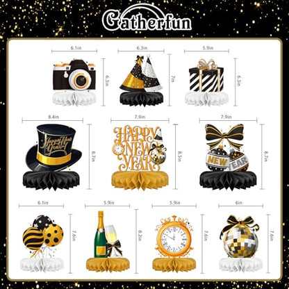 Happy New Year Party Decorations Bundle - Includes New Years Eve Honeycomb Centerpieces ，New Year Table Toppers, for Classroom Decor, New Year & Birthday Party Supplies - style: New Year