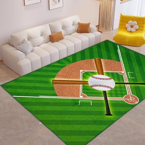 Washable Low Pile Baseball Rug 8x10- Sports Decor for Boys Room, Non-Slip Kids Bedroom Carpet, Durable Baseball Themed Floor Mat - color: Baseball, size: 8' x 10' (Rectangular)