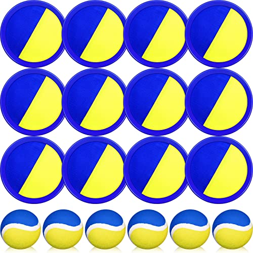 Charniol Kids Toys Toss and Catch Game Set Beach Game Outdoor Ball Sports Games Toss and Catch Ball Nylon Toys for Kids Adults(Blue Yellow,12 Paddles 6 Balls) - color: Blue Yellow