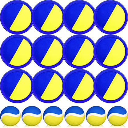 Charniol Kids Toys Toss and Catch Game Set Beach Game Outdoor Ball Sports Games Toss and Catch Ball Nylon Toys for Kids Adults(Blue Yellow,12 Paddles 6 Balls) - color: Blue Yellow