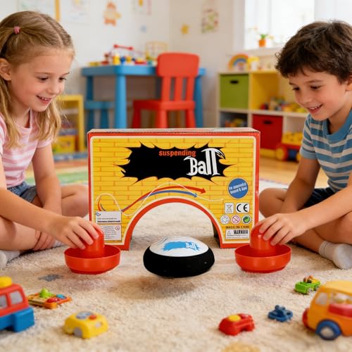 Air Hockey Hover Puck,Elektrisch Schwebendes Hockey Set Mit 2 Roten Air Hockeys Schiebern,Floating Air Hockey Game,Mini Electric Hover Puck,Portable Hover Disc Table Toy for Kids Adults Family