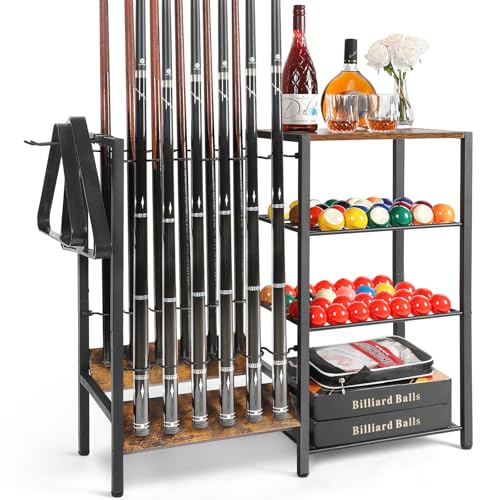 Pool Stick Holder Rack Stand for 12 Cue Sticks -Large Billiards Game Room Storage with Organizer for Balls, Triangle,Pool Table Accessories - Heavy Duty Cue Stick Holder Floor Stand for Home or Bar - color: 12 Sticks&Black