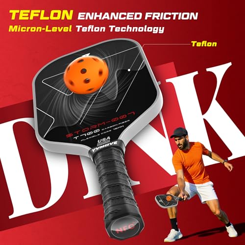 YVmove USAPA Approved Raw Carbon Fiber Pickleball Paddle, 16mm Thermoformed Pickleball Racket with High Spin & Extended Grip, Professional Pickleball Paddle for Control and Power - color: Pure Black