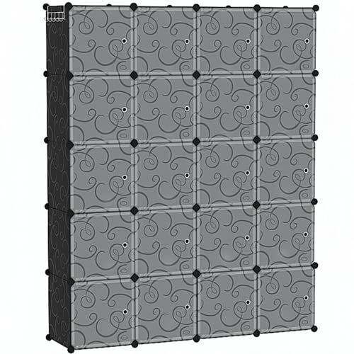 C&AHOME Cube Storage Organizer, 20-Cube Storage Shelving with Doors, Modular Book Shelf, Plastic Shelves Organizing Units, Ideal for Bedroom Living Room 48.4" L × 12.4" W × 60.6" H Black SHS3020B-DOOR - size: 20 Cube
