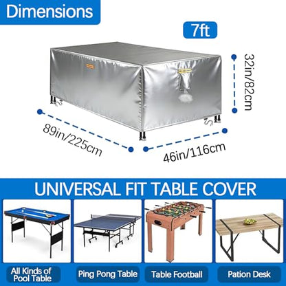 Waterproof Billiard Table Cover 6/6.5/7/7.5/8/8.5/9/10/12ft with Air Vents Handles Pool Table Covers Full Cover 600D Heavy-Duty Protection for Snooker Tables Covers,Silver,7FT(89"×46"×32") - color: Silver, size: 7FT(89"×46"×32")