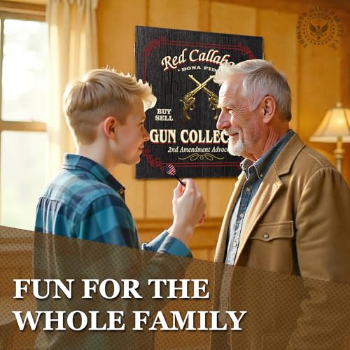 Personalized Dart Board Cabinet Set with 6 Steel Tip Darts, Paper Fibre Dartboard, Chalk & Eraser (21.5 x 21.5 x 2.75") - Occupational Man Cave Dart Boards for Adults - Gun Collector (411) - style: Gun Collector Dartboard & Cabinet Set