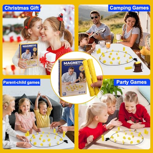 Upgraded Magnetic Chess Game with 40 Magnetic Stones & 2 Adjustable Ropes – Portable Strategy Game for Family Night, Travel, Party Toy STEM/Logic/Strategy Games for Kids & Adults, (Yellow) - color: Yellow