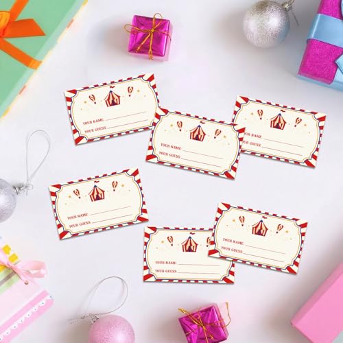 Carnival How Many Candies Games, Circus Theme How Many Game Set, Carnival Birthday Baby Shower Bridal Shower Wedding Party Game Activity Supplies, 1 Standing Sign and 50 Cards -03