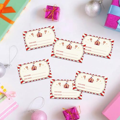 Carnival How Many Candies Games, Circus Theme How Many Game Set, Carnival Birthday Baby Shower Bridal Shower Wedding Party Game Activity Supplies, 1 Standing Sign and 50 Cards -03