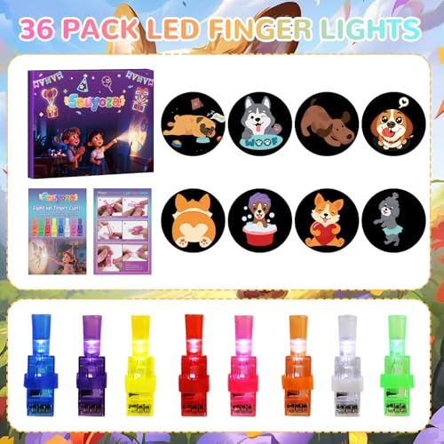 36 Pack Puppy Party Favors LED Finger Lights, Glow in the Dark Dog Birthday Party Supplies, Goodie Bag Stuffers Classroom Treasure Box Prizes for Kids - style: Dog