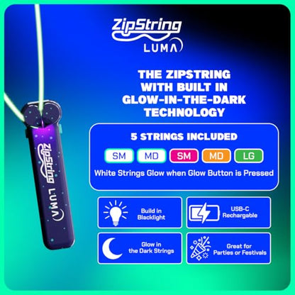 ZipString Luma - The Patented Glow-in-The-Dark Toy that Flies a Loop of String Classic - Featured String Rope Launcher Loop Fidget Toy, Bundle