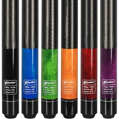 Pool Cues Set of 6, 58" 2-Piece 3D Grip Billiard Table Sticks, 4 Weights (18-21oz) & 6 Colors, Pro Maple Pool Sticks for Home Bar Game Room - color: Purple+Red+Orange+Green+Blue+Black