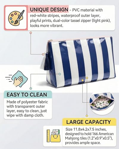 Navy Blue Striped CLear Sunscreen Makeup Bag for Beach,Large Waterproof Cosmetic Travel Pouch for Women,Preppy Aesthetic Toiletry Bag,Beach Pool Summer Essentials Bag For Women Girls(Navy Blue White) - color: Navy Blue White