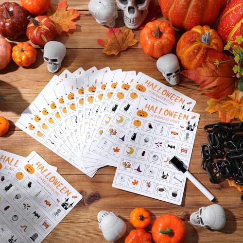 Hoolerry 30 Pcs Scavenger Hunt for Kids Road Trip Game Car Spring Summer Wedding Scavenger Hunt Cards Travel Activities Camping Games Outdoor Indoor Seek Activity for Kids Adults (Halloween) - style: Halloween