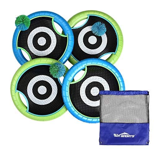 WIn SPORTS Trampoline Paddles Disc,Indoor Outdoor Game for 4 Players,Camping Game for Kids, Adults,Couples, Friends,Family, Includes 4 Rackets, 3 Rubber Koosh Balls,1 Storage Bag