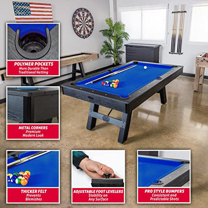 GoSports 7 ft Pool Tables with Wood Finish - Choose Your Style - Modern Billiards Table with 2 Cue Sticks, Balls, Rack, Felt Brush and Chalk - style: Blue, Black Wood Finish