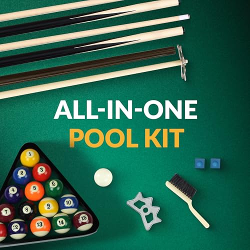 Hathaway Pool Table Accessories Kit - Pool Sticks Set of 2, 16 Billiard Balls, Pool Rack Triangle, Brush, Chalk, & Bridge Stick with Aluminum Head - Billiards Accessories for Gameplay