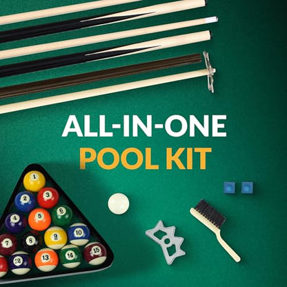 Hathaway Pool Table Accessories Kit - Pool Sticks Set of 2, 16 Billiard Balls, Pool Rack Triangle, Brush, Chalk, & Bridge Stick with Aluminum Head - Billiards Accessories for Gameplay