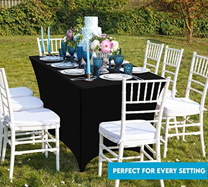 Utopia Kitchen Spandex Tablecloth 1 Pack [8FT, Black] Tight, Fitted, Washable and Wrinkle Resistant Stretch Rectangular Patio Table Cover for Event, Wedding, Banquet & Parties [96Lx30Wx30H Inch] - color: Black, size: 8 Feet - 1 Pack