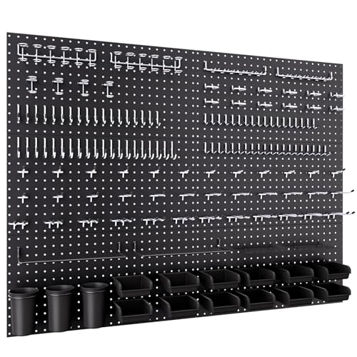 INCLY 48x36 Inch Metal Peg Board Kit with 1/4" Pegboard Hooks Accessories, 6PCS Peg Board Panels and 234PCS Black Pegboard Wall Organizer Tool Storage System for Garage Workbench Shed - size: 48x36 Inch