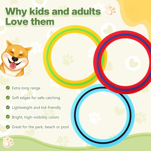 Soulchen 6 Pack Silicone Flying Ring 11 Inch Flying Disc Bulk for Backyard Pool Outdoor Soft Sports Family Camping Activities Sports Tossing Game (Blue, Yellow and Red)
