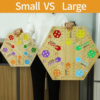 Extra Large 23.6 Inches Wahoo Marble Board Game 4 and 6 Players 2 Sided Painted Thicken Wood Board Perfect Game for Family Friends Party - color: Log, style: 23.6 Inch