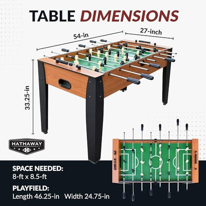 Hathaway 54-Inch Hurricane Foosball Table for Family Game Rooms with Light Cherry Finish, Analog Scoring and Free Accessories