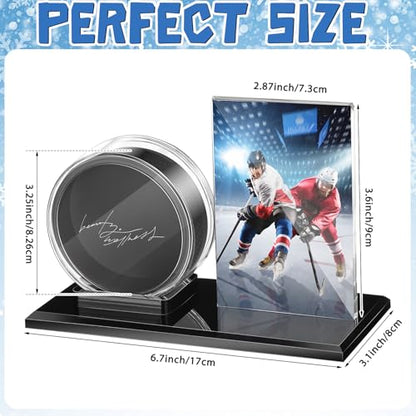 DoubleFill Acrylic Hockey Puck Display Case for Ball and Cards Clear Ball Holder Ring Stand Set Hockey Puck Centerpieces Protector Memorabilia Showcase