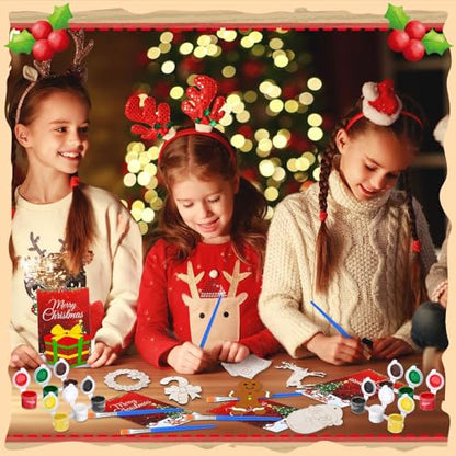 Saypacck 24 Pcs Christmas Party Favors Wooden Painting Craft Kits Birthday Party Supplies with Organza Bag for Goodie Bags Fillers Adult Thank You Gifts - style: Christmas