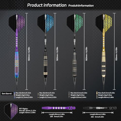 CyeeLife Darts Plastic Tip, Professional Soft Tip Darts Set for Electronic Dartboard 12pcs with 50 Extra Tips 12 Shafts 24 Flights 2 Flight Protctors 20 Rubber O Rings Shaft Lock System and Dart Tool