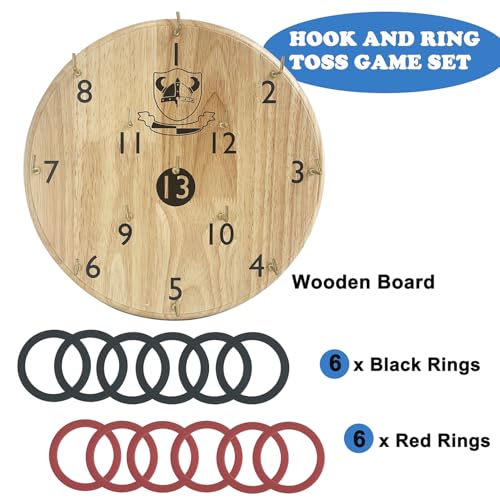 Wooden Board Hook and Ring Toss Game - Wall Hanging Throwing Game Set