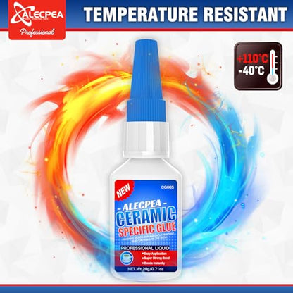 ALECPEA 20g Ceramic Glue - High-Strength Adhesive for Porcelain & Pottery Repair - Waterproof & Heat-Resistant Bond for Dishes, Tiles, Vases & Statues - Quick 15s Set with 3 Precision Tips - size: 20g/1Pack, style: Ceramic Glue