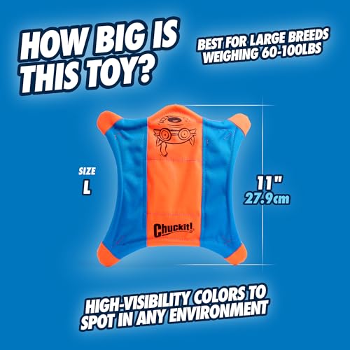 Chuckit! Flying Squirrel Fetch Dog Toy - Water Floating Flyer - Soft and Durable Polyester Canvas Construction - For Large Dogs - Size Large - 11-inch Diameter - Pack of 1 - Orange and Blue - size: Large
