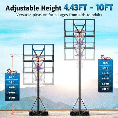 Yohood 46" 10FT Basketball Hoop Outdoor - Portable Basketball Goal Adjustable Hoops & Goals with Solid Steel Rim & Extra-Large Base for Kids/Youth/Teens/Adults Outdoor