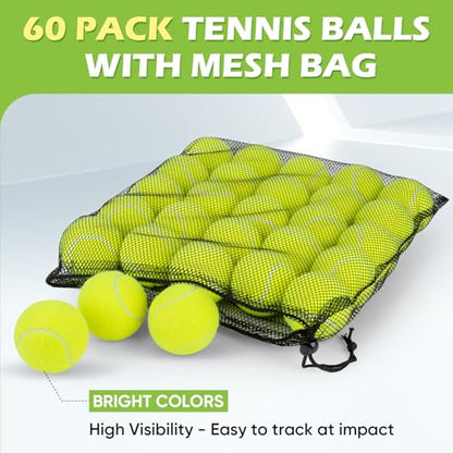 Treeroot 16/30/40/60/80 Pcs Tennis Balls, High Elasticity Tennis Balls Bulk, Comes with a Portable Mesh Bag, Tennis Ball for Dogs, Suitable for Beginner Training Ball, Durable & Bounce - size: 60Pack