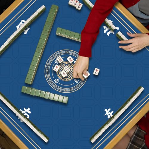 Mahjong Mat, Non-Slip Noise Reducing Game Mat, 31.5 Inch Mahjong Table Mat,Mahjong Mat with Cloth Bag and Carton Storage,Suitable for Mahjong, Dominoes, Solitaire and Other Games. (Blue) - color: Blue